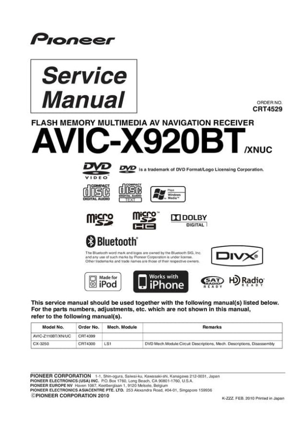 AVIC-X920BT, AVIC-Z110BT, AVIC-F10BT, CX3250_CRT4529_CRT4399_CRT4300